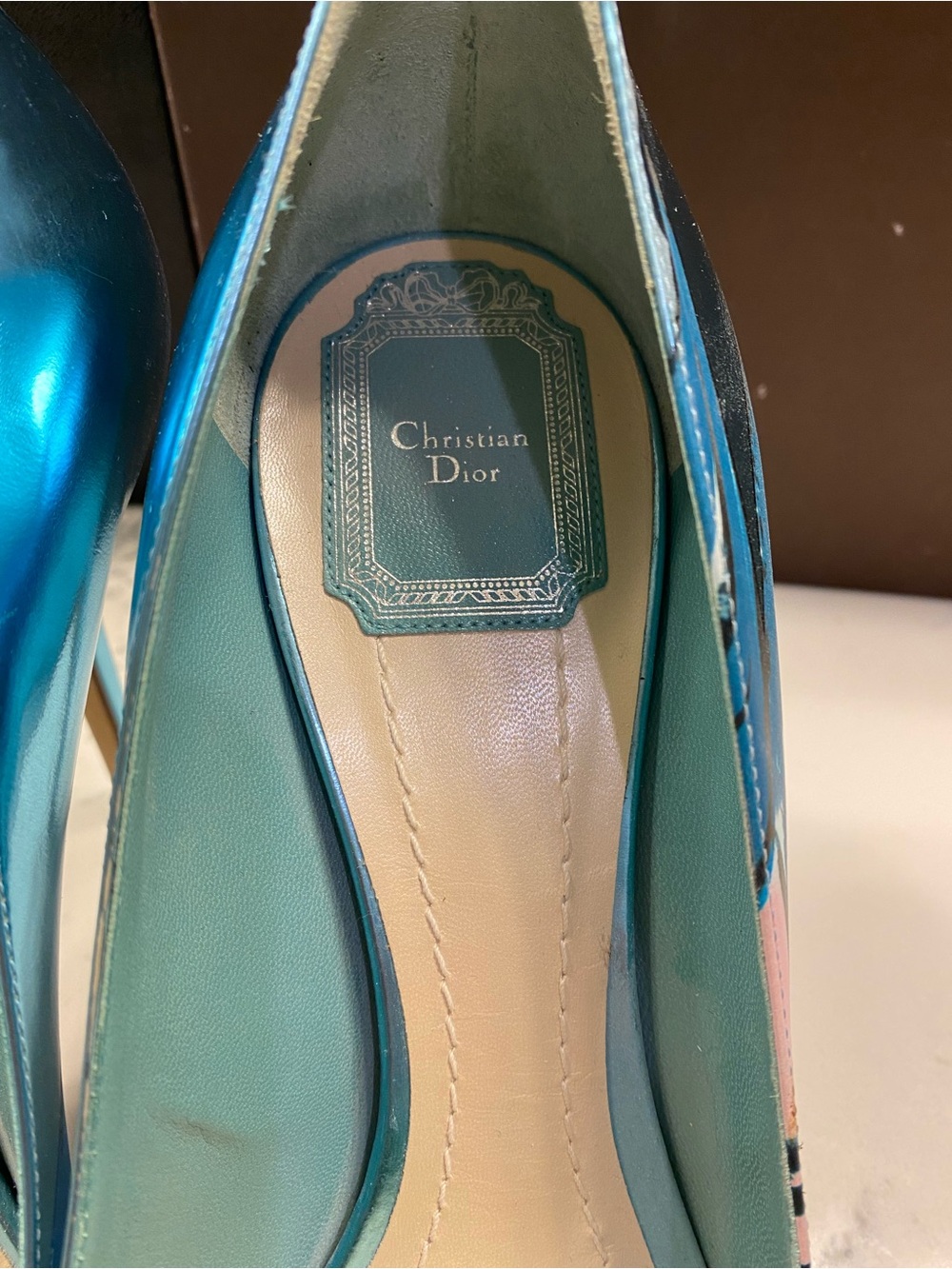 Dior Blue & Pink Metallic Leather Pointed-Toe Stiletto Pumps Size 40.5 - Picture 8 of 9